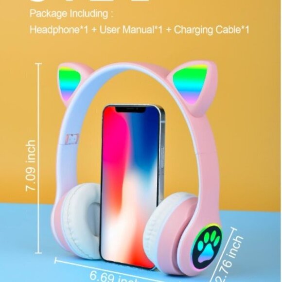 Cat Ear Lighted Headphones Wireless Pink - Picture 2 of 4